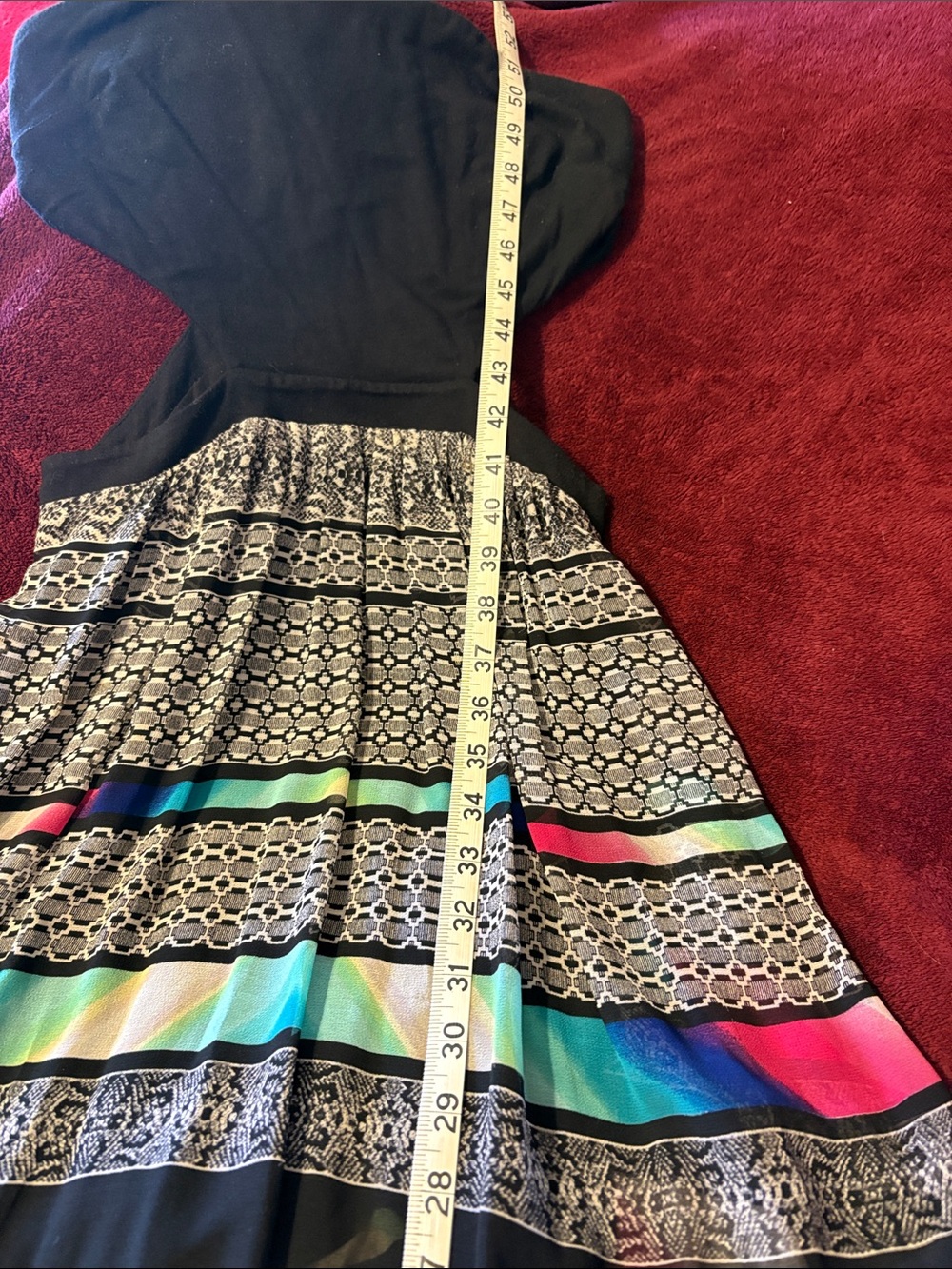 BebeBlack Fit-and-Flare Dress with Multicolor Stripe Pattern